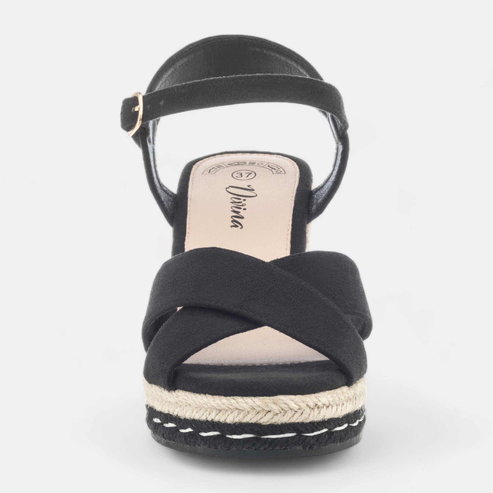 Espadrilles à talon compensé Femme noir