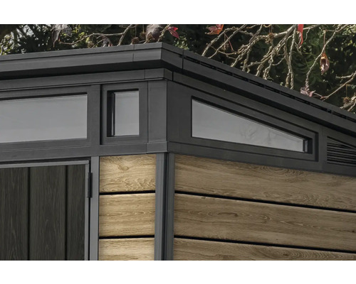 Keter Signature Ashwood Pent 7x7 tuinhuis inclusief vloer, 216 x 218 cm, antraciet/bruin, exclusief bij Hornbach