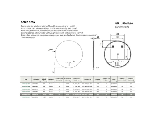 CRISTALED - Miroir de salle de bains lumineux éclairage intégré led rétr...