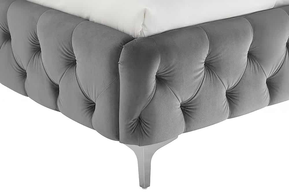 Design Bett MODERN BAROCK 160x200cm grau Samt Chesterfield Doppelbett