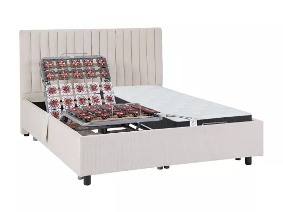 Lit électrique de relaxation déco tout plots + matelas ressorts ensachés et mémoire de forme - 2 x 90 x 200 cm - Tissu - Beige - ANTALISA de YSMÉE