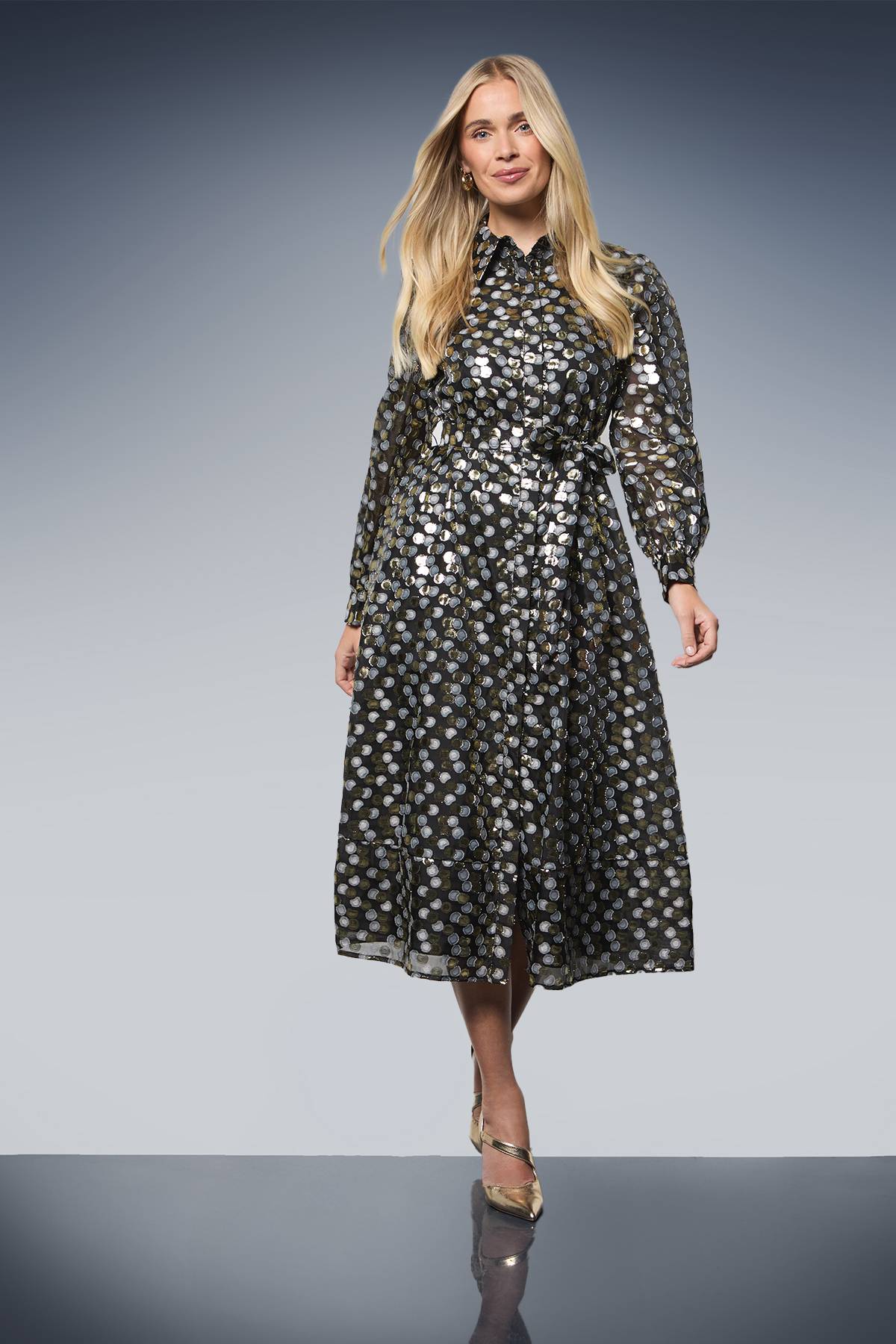 Wallis Robe Midi Chemise Organza à Pois Paillettes Petite Taille