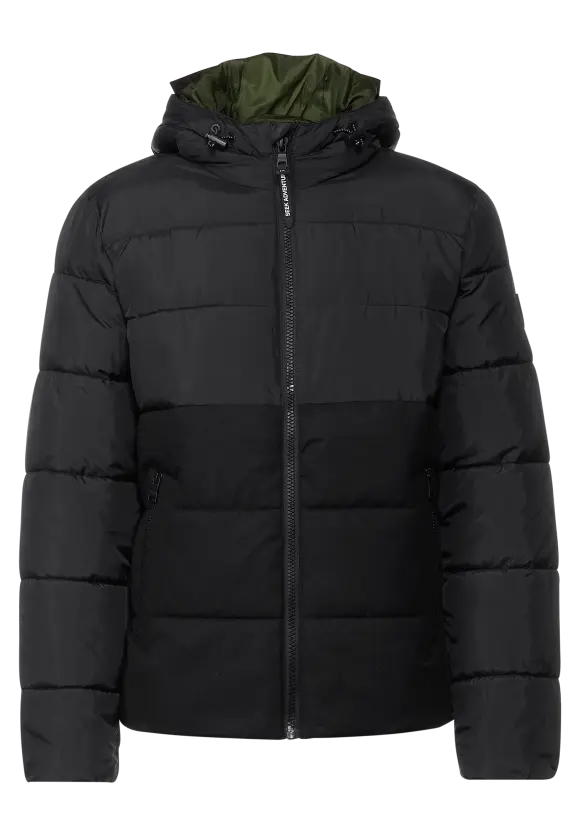 Pufferjacke im Materialmix - Black