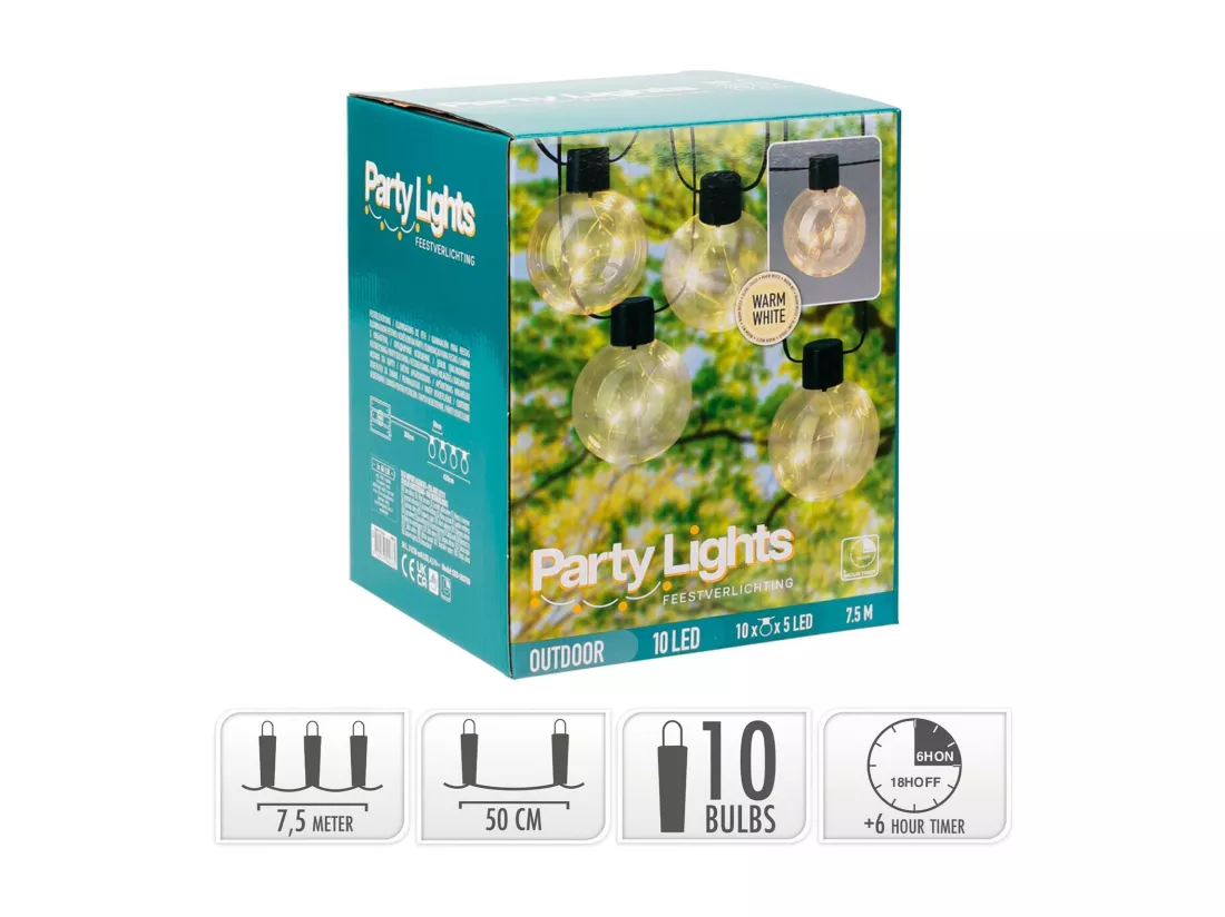 Guirlande Extérieure LED de 10 Ampoules Jarli 7.5m Blanc Chaud 2700K