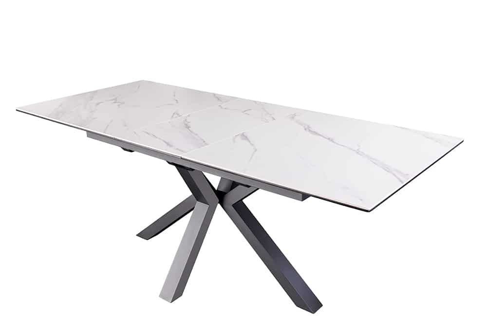 Ausziehbarer Esstisch ETERNITY 160-200cm weiß Keramik schwarz Metall