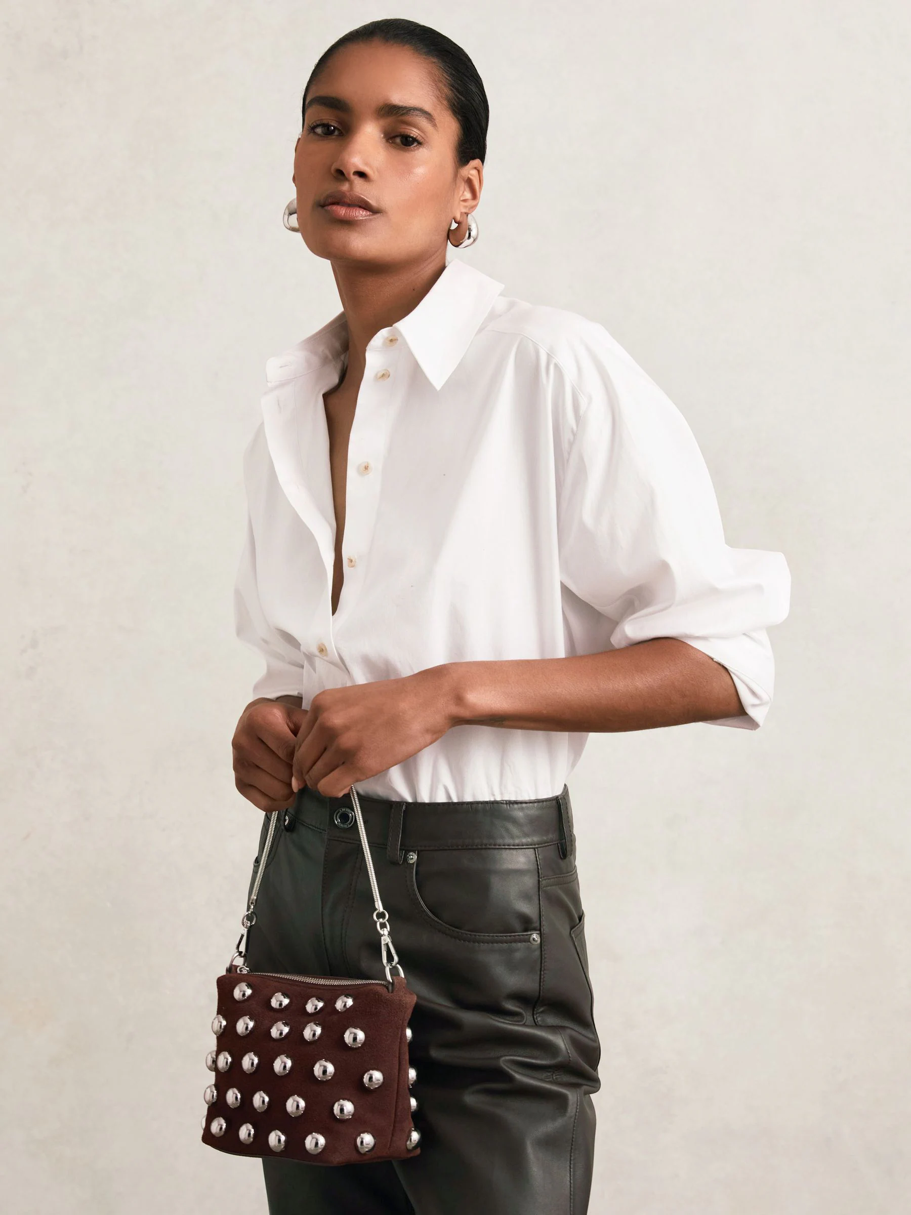 Reiss Leandra Suede Studded Shoulder Bag