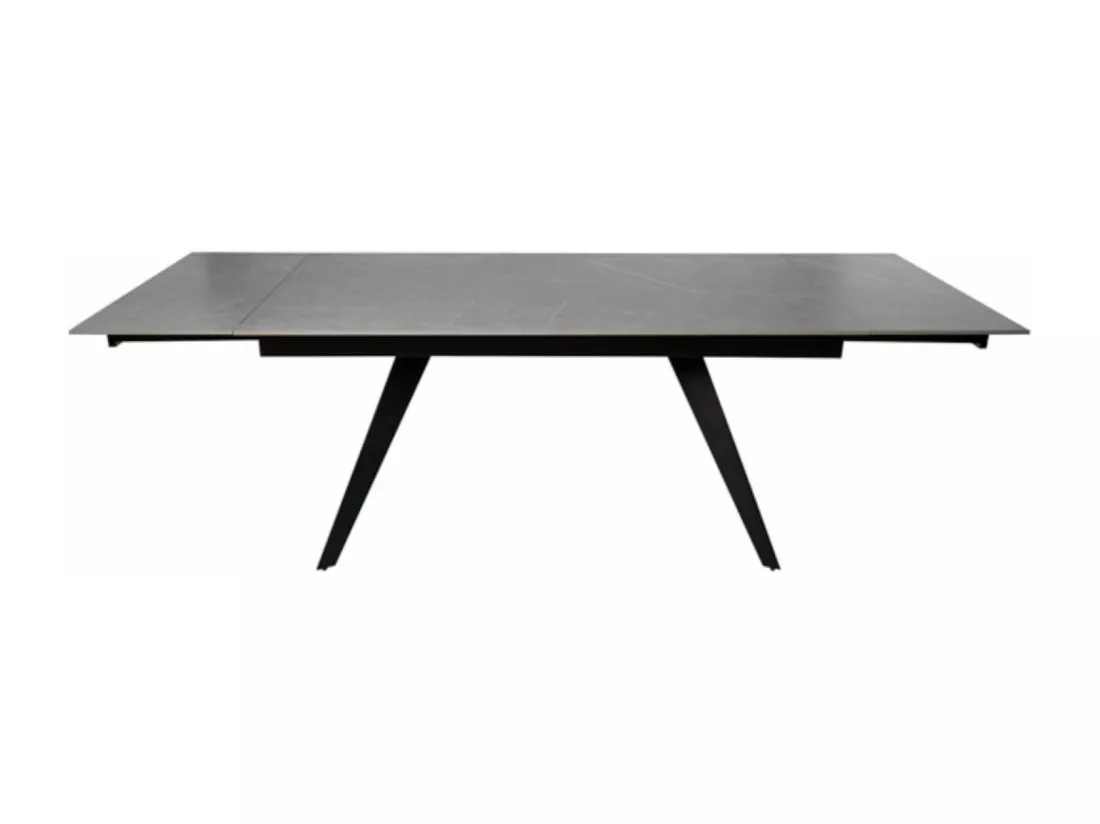 Table rectangulaire extensible plateau porcelaine et pieds métal noir Konty-Couleur Gris-Largeur 180/220/260 cm