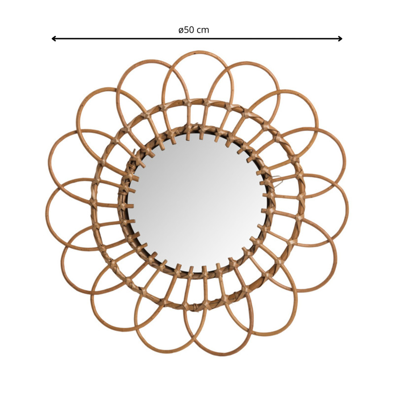 Spiegel bloem - rotan - ø50 cm