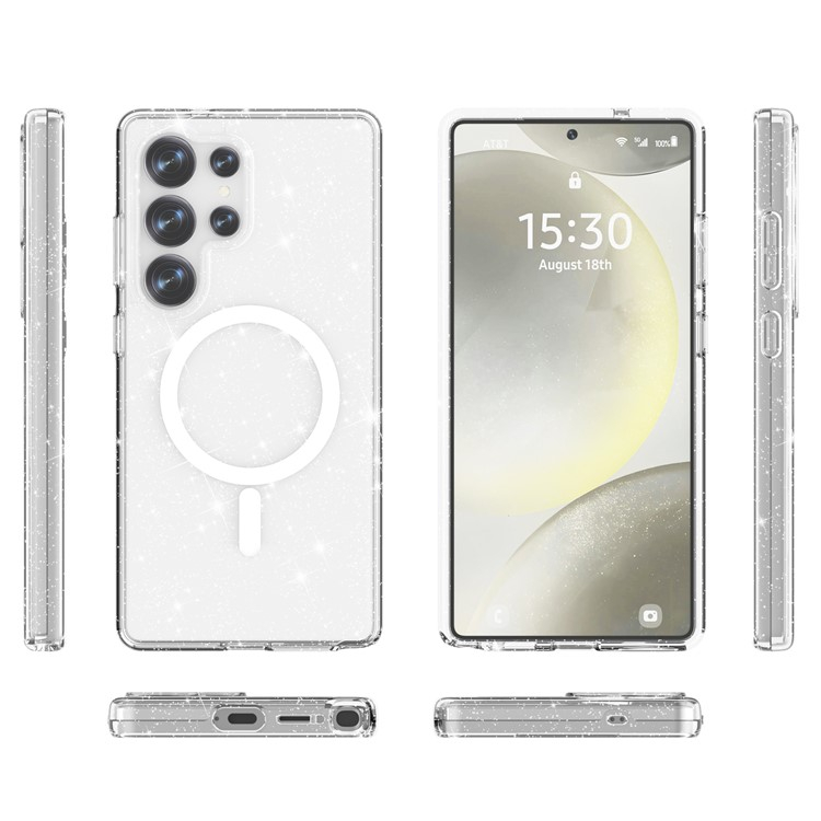 Samsung Galaxy S25 Hybrid Hardcase Hülle mit TPU Bumper Glitzer Design MagSafe-Modul - Transparent