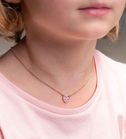 Rosajou Halsk?de - Guld m. Hjerte - Rosa