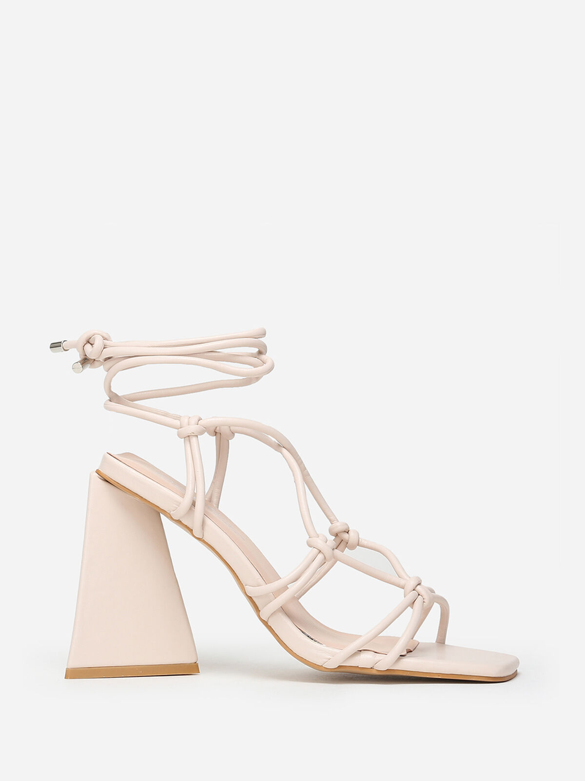 Sandales à lanières et talon triangle- Beige