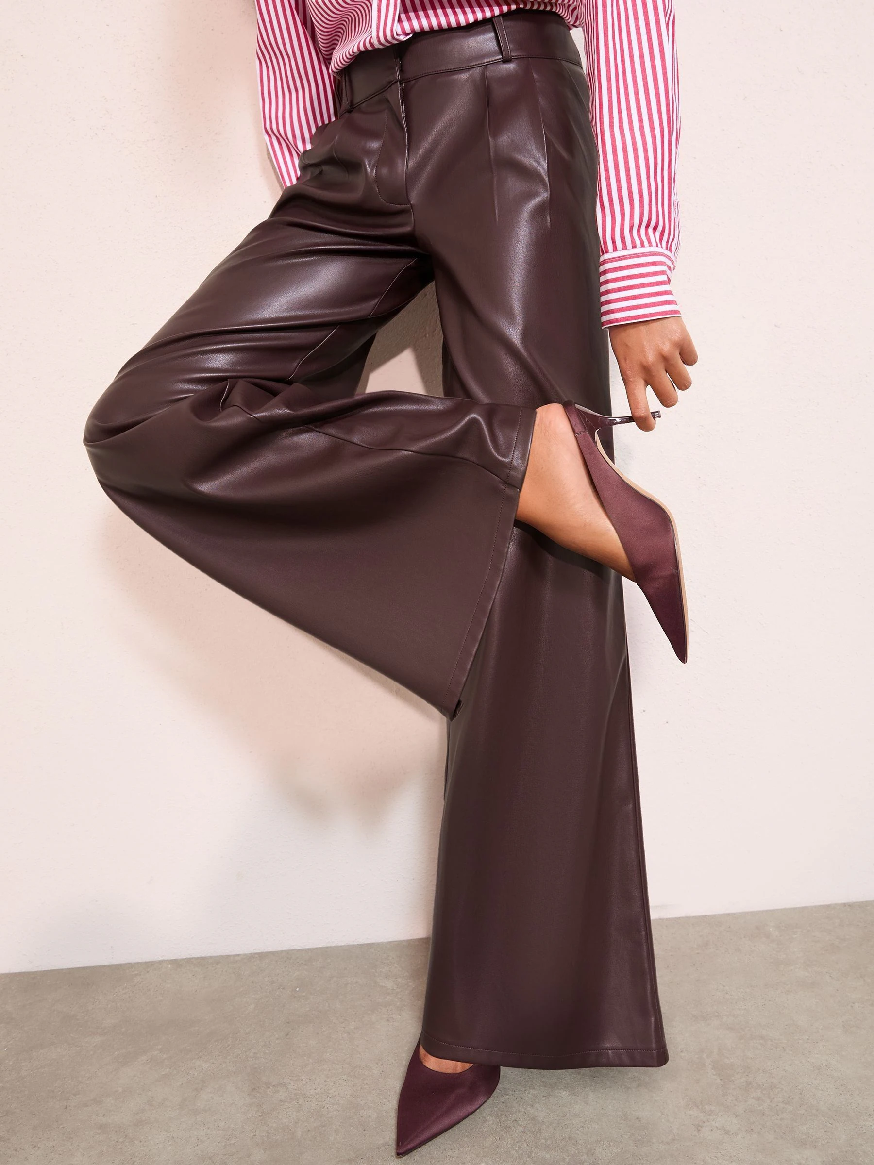 Bessenrood - Friends Like These Faux Leather Pleated Wide Leg Trousers