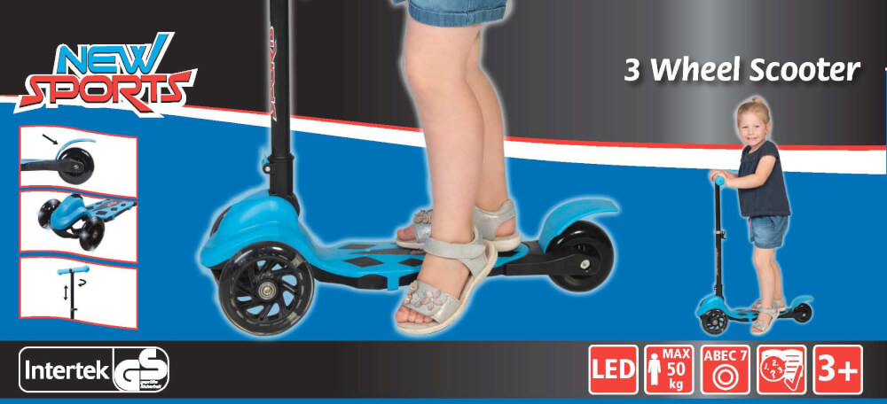 New Sports 3-Wheel Scooter Blau, 120 mm, ABEC 7