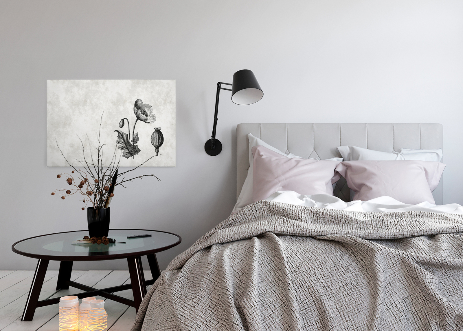 Leinwandbild BLUME - grau - 90x60 cm