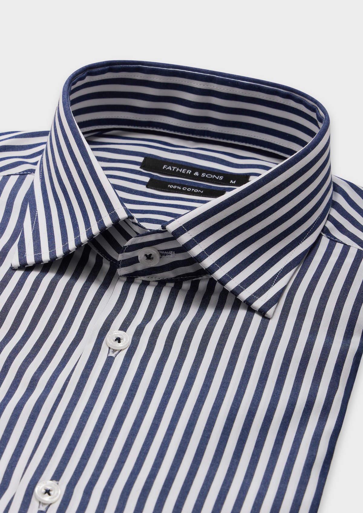 Chemise habillée Slim en popeline de coton blanc à rayures bleu marine