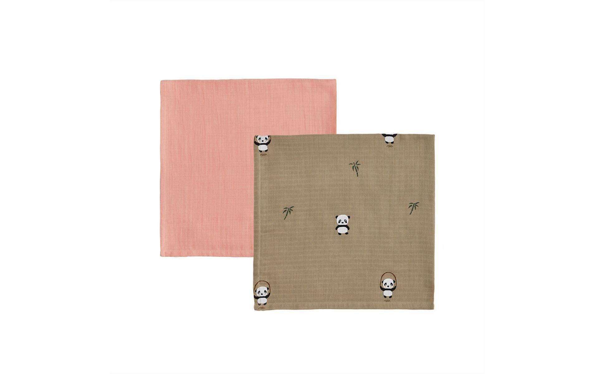 Mulltuch Panda 2 Stück, 70 x 70 cm, Khaki/RosaStoffwindeln