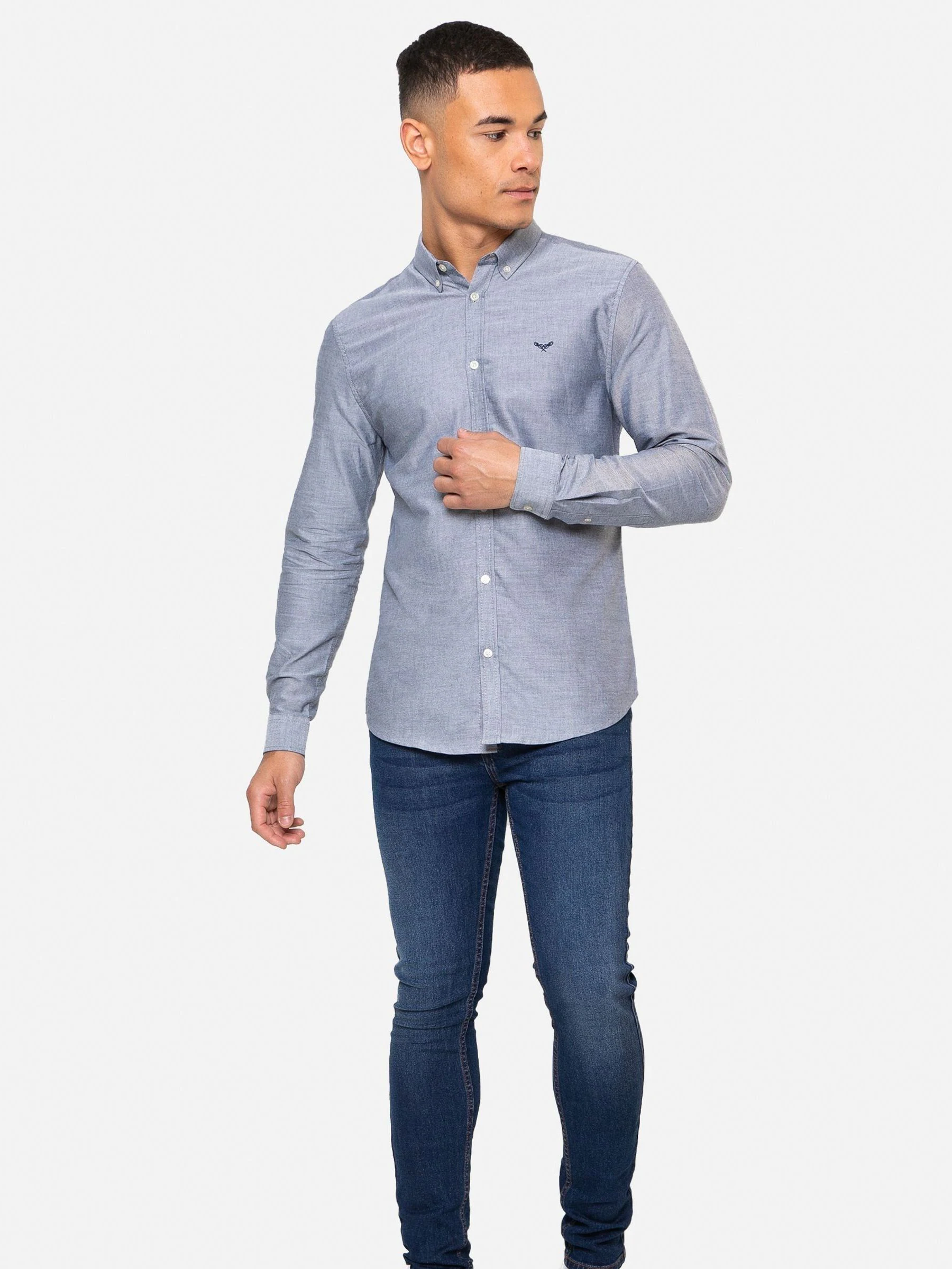 Lichtgrijs - Threadbare Oxford-overhemd met lange mouwen