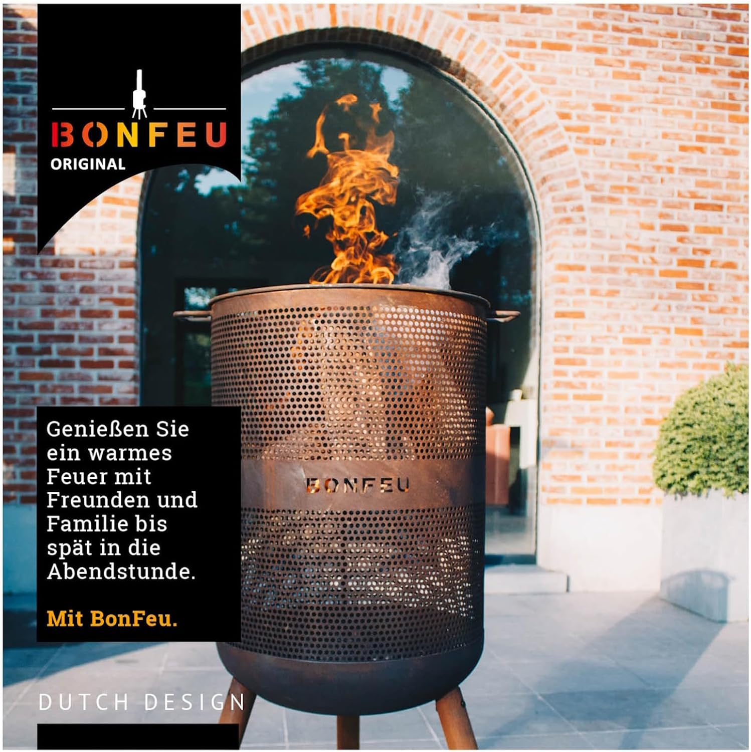 BonFeu Bonves Ø 45cm Rost - Feuerkorb für den Garten - Feuertonne & Feuerstelle - aus stabilem Stahl - Mit Grillrost & Schürhaken zum Kochen - Feuerkorb mit Grillrost