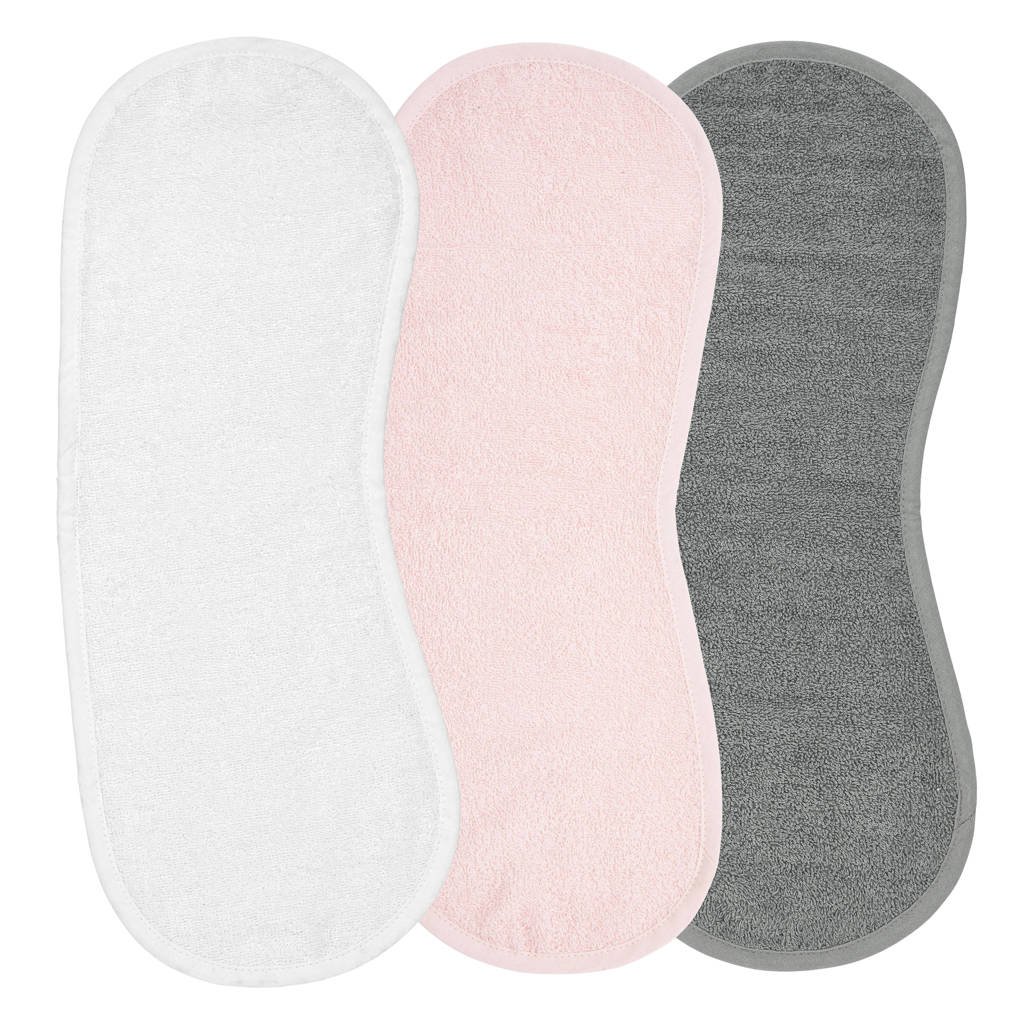 basic badstof spuugdoek schoudermodel - set van 3 wit/lichtroze/grijs