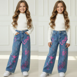Neon Heart Paint Jeans - Blauw