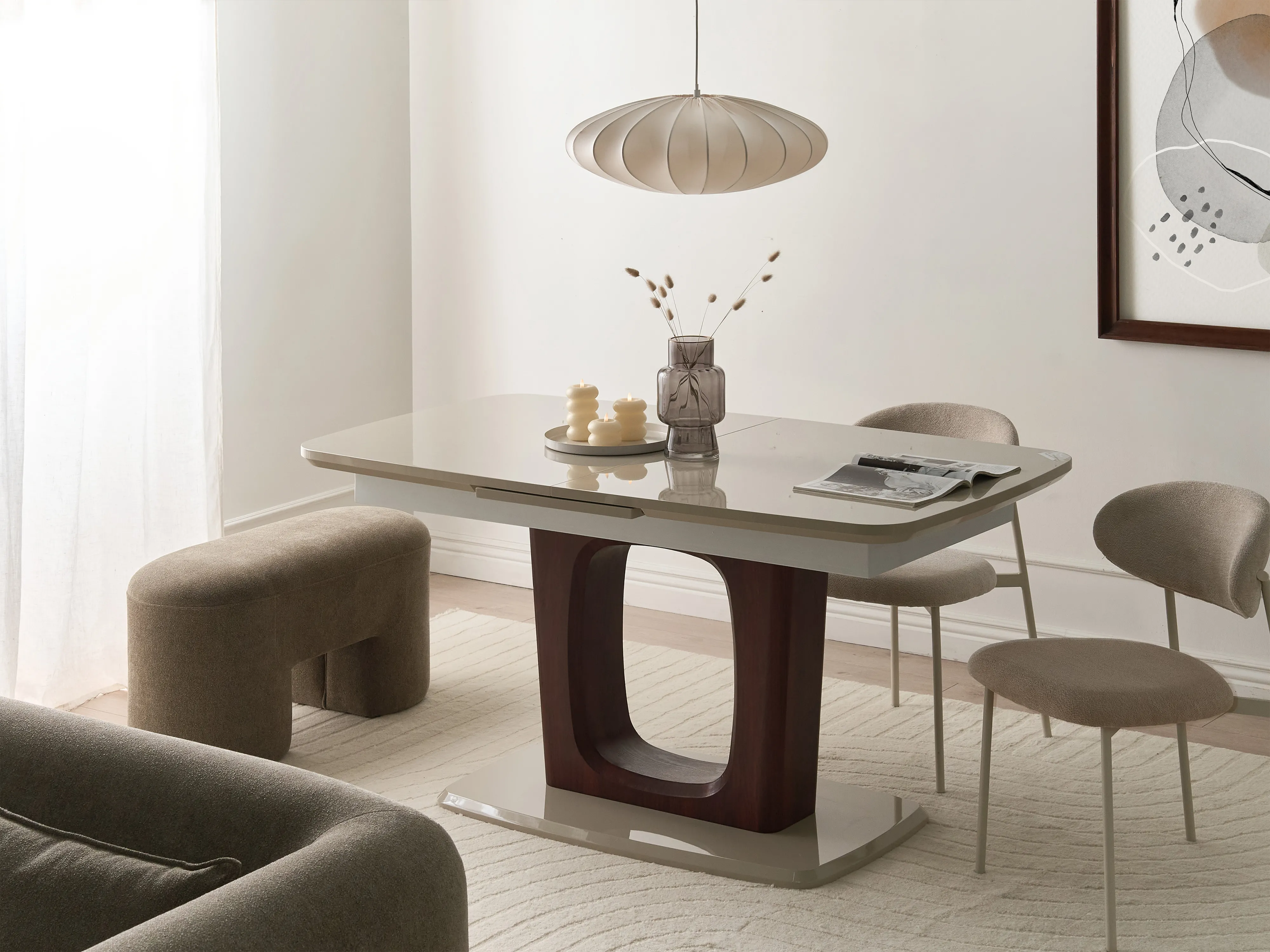 Eettafel uitschuifbaar BERRIGAN Lichtbeige 90 cm 160/200 cm