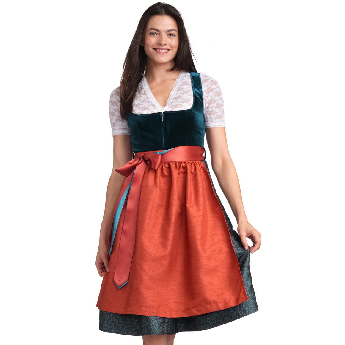 Gina Benotti Damen Dirndl mit Velvet dunkeltürkis / orange