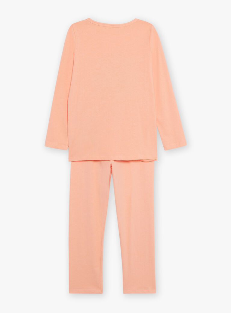 Pyjama deux pièces orange pâle en coton avec cape tête de panthère