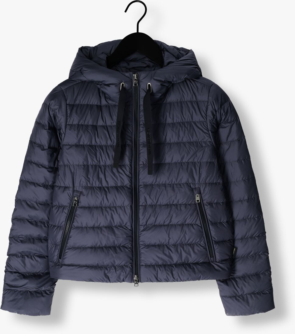 donkerblauwe woolrich leren jas quilted hooded jacket