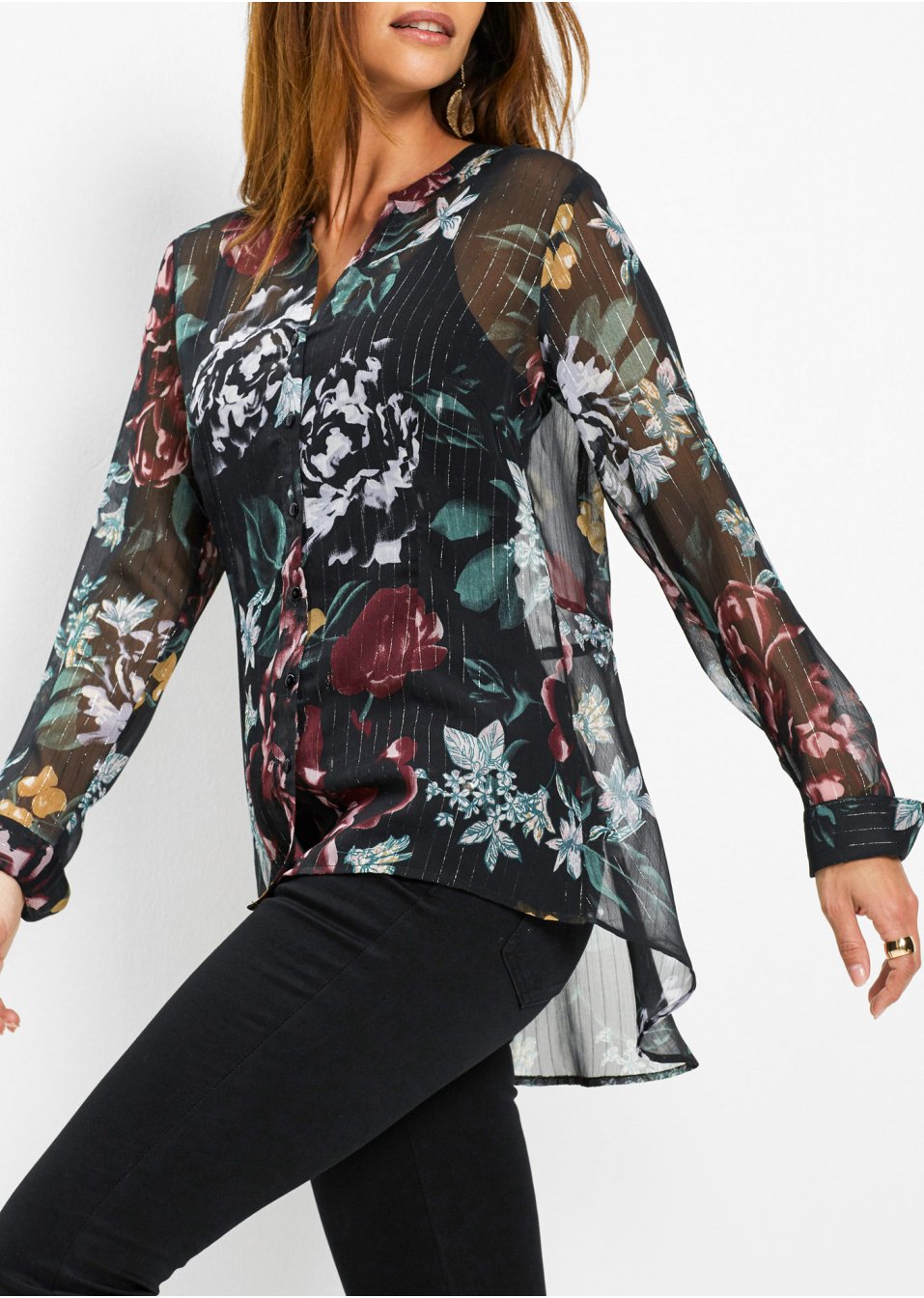 Chemisier en chiffon avec rayures tissées en Lurex