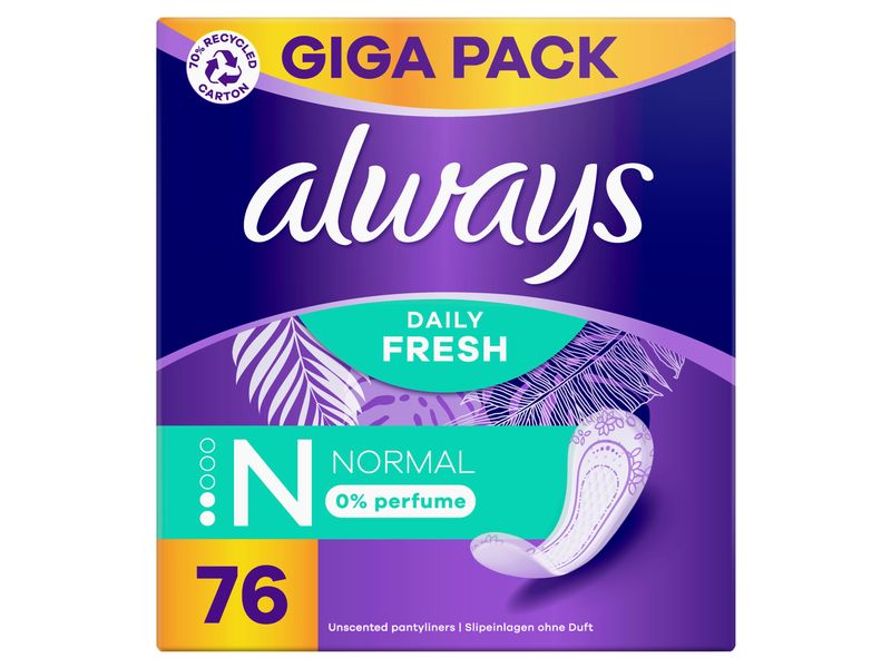Always Slipeinlage Daily Fresh Normal ohne Duft 76 Stück Hochwertige Einlagen mit saugfähigem Kern