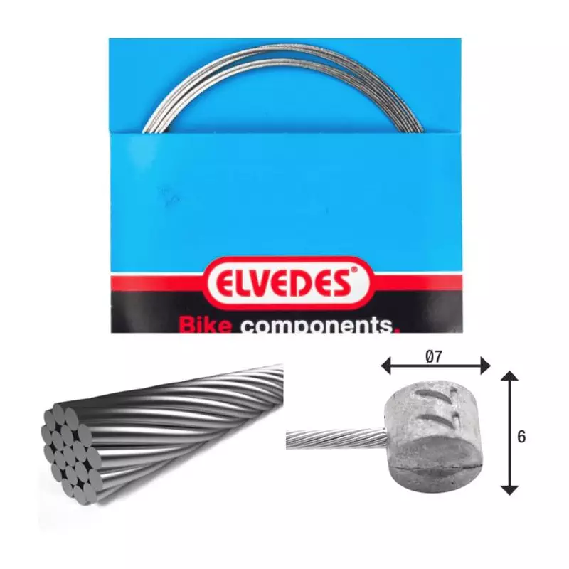 ELVEDES Cable de frein 3 000mm 1x19 fils Galvanised diamètre 1,5mm tete en T diamètre 7x6mm