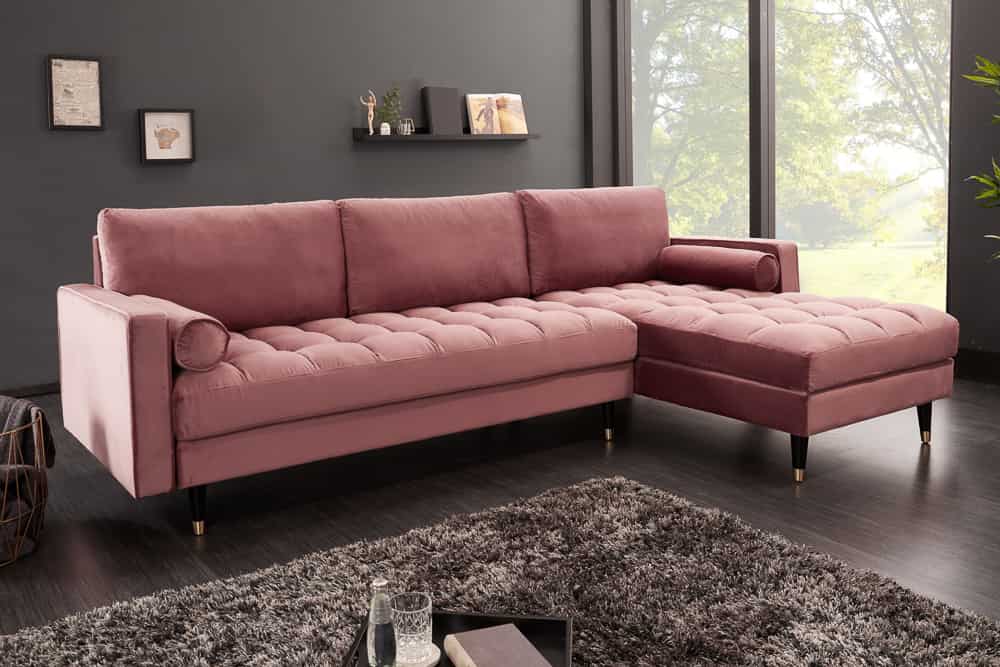 Elegantes Ecksofa COZY VELVET 260cm altrosa Samt Federkern 3-Sitzer