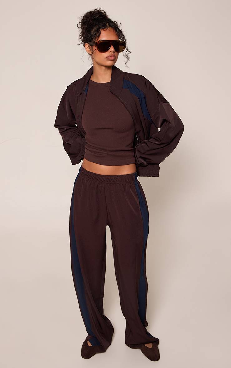 Pantalon Large En Tricot À Bandes Contrastées