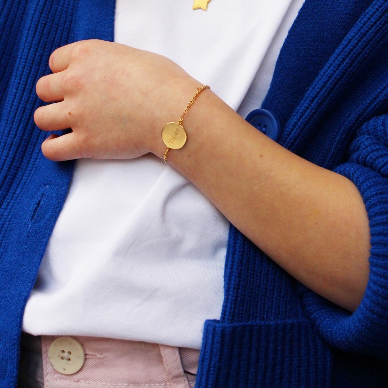 Bracelet chaine médaille plaqué or enfant - gravure PETIT COEUR