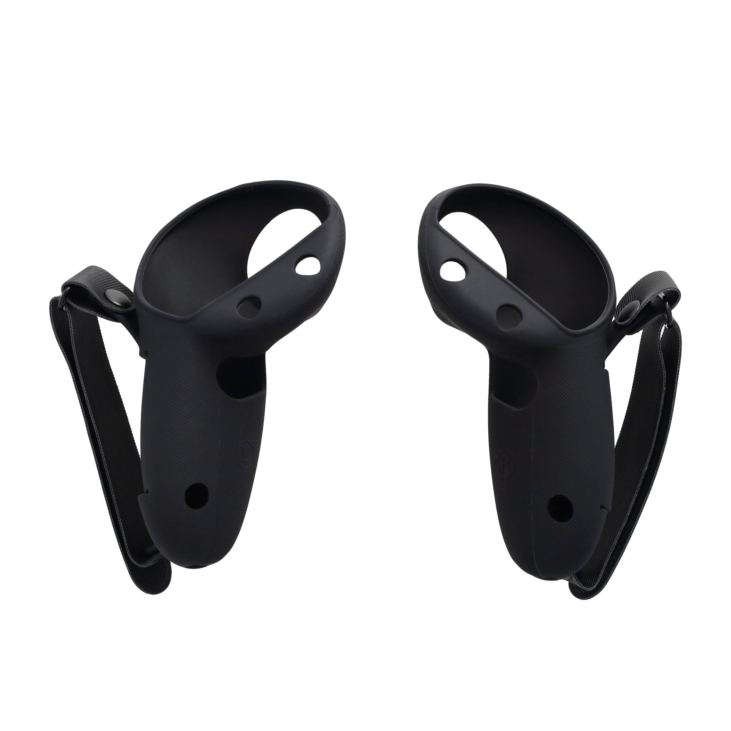 (2er Set) Meta Quest / Oculus Quest 3 / 3S Controller Silikon Grip Schutzhülle mit Handgelenk-Halterung und Batterie Öffnung - Schwarz