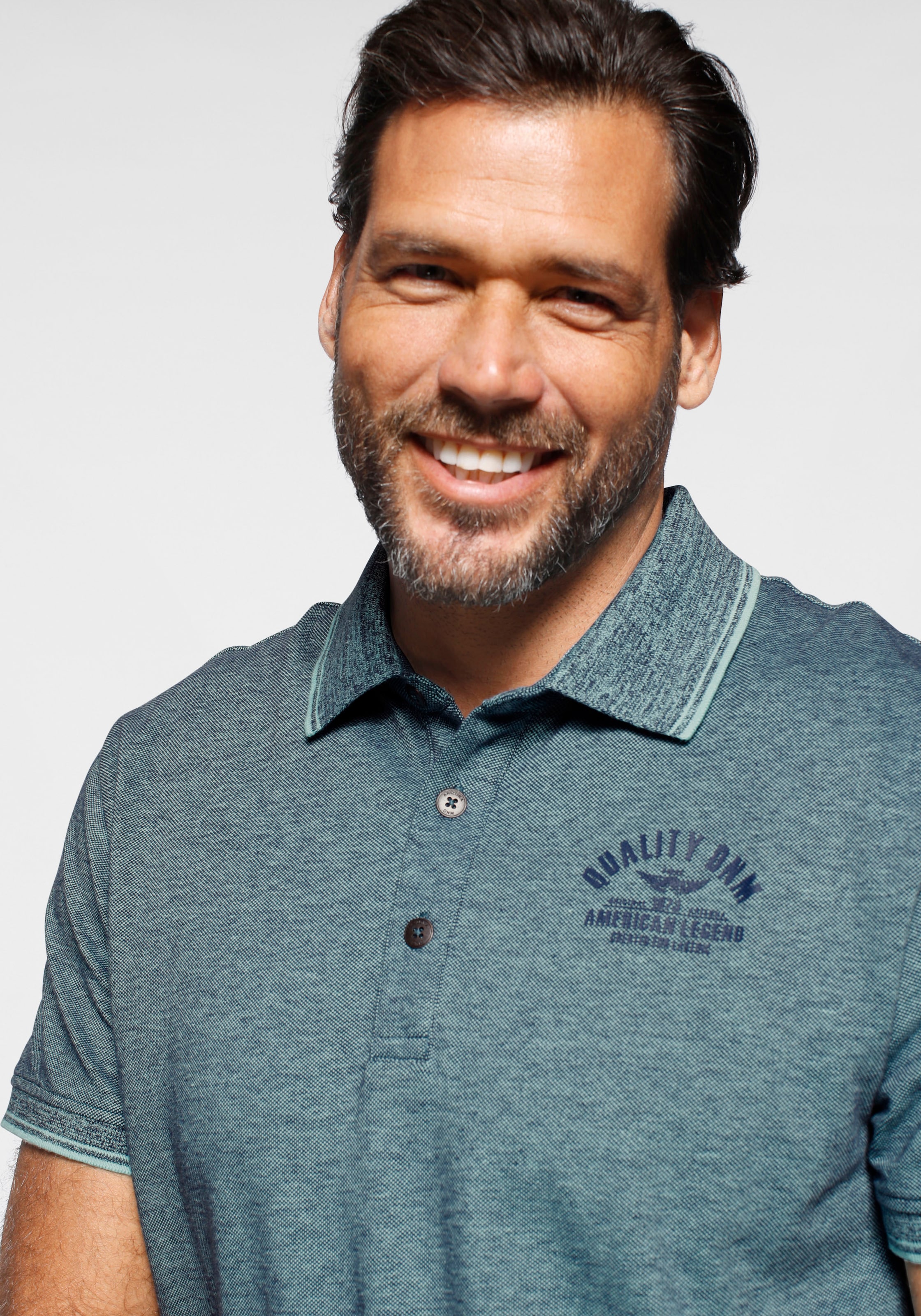 Arizona Poloshirt , Kurzarm,  mit Polokragen,  mit Print-Applikationen,  aus Piqué-Stoff