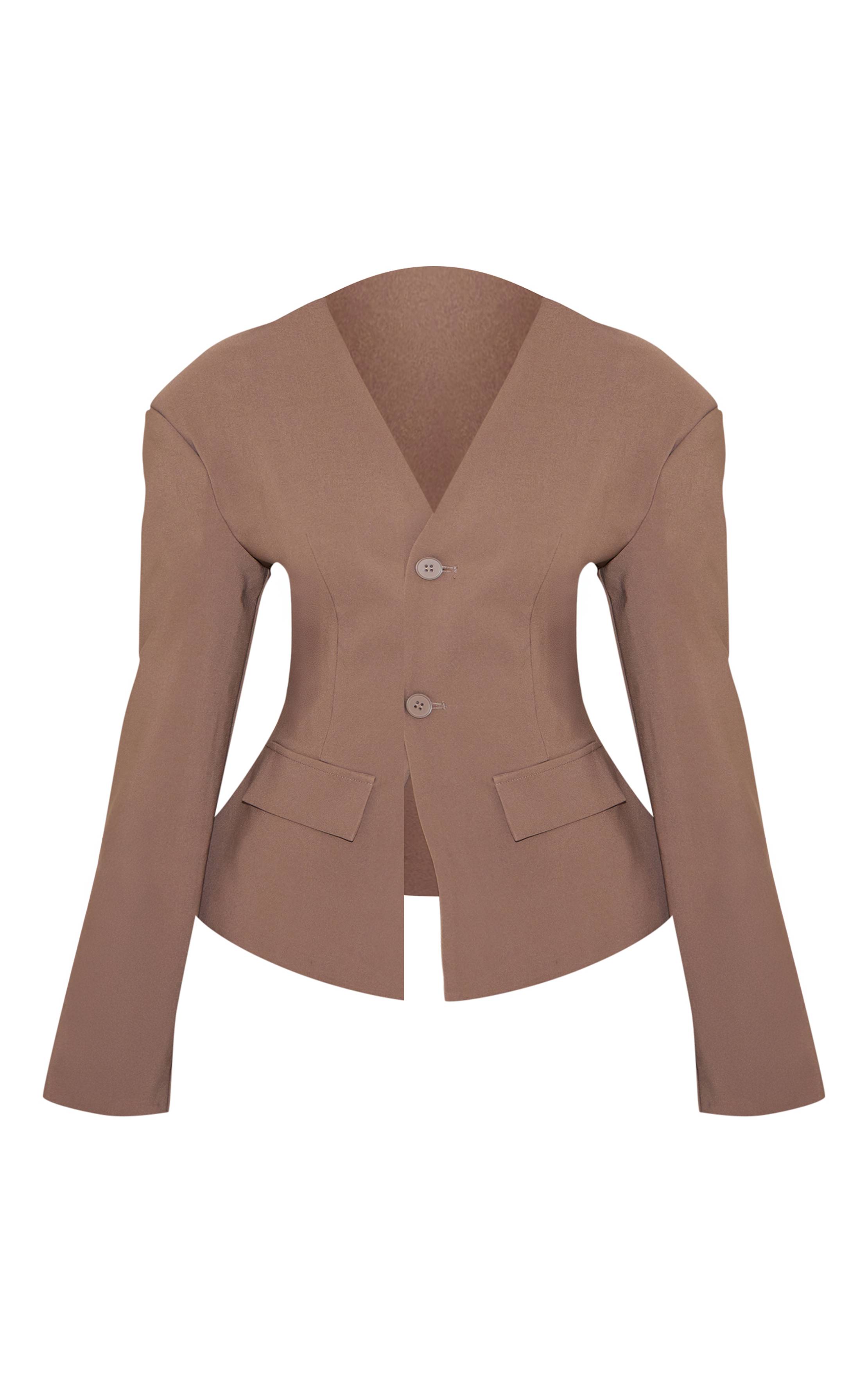 Taupe Blazer Petite Taille Cintrée Épaules Tombantes