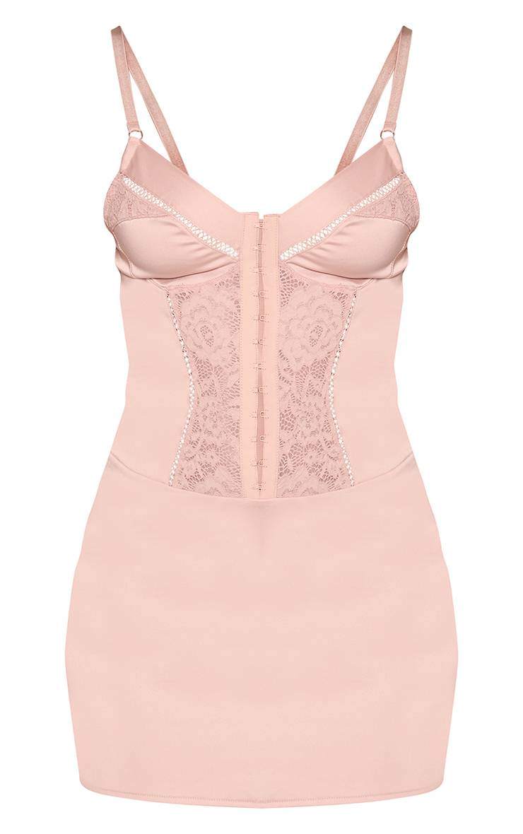 Rose Pâle Robe Courte Corset En Jacquard Satiné Avec Fermeture À Crochets