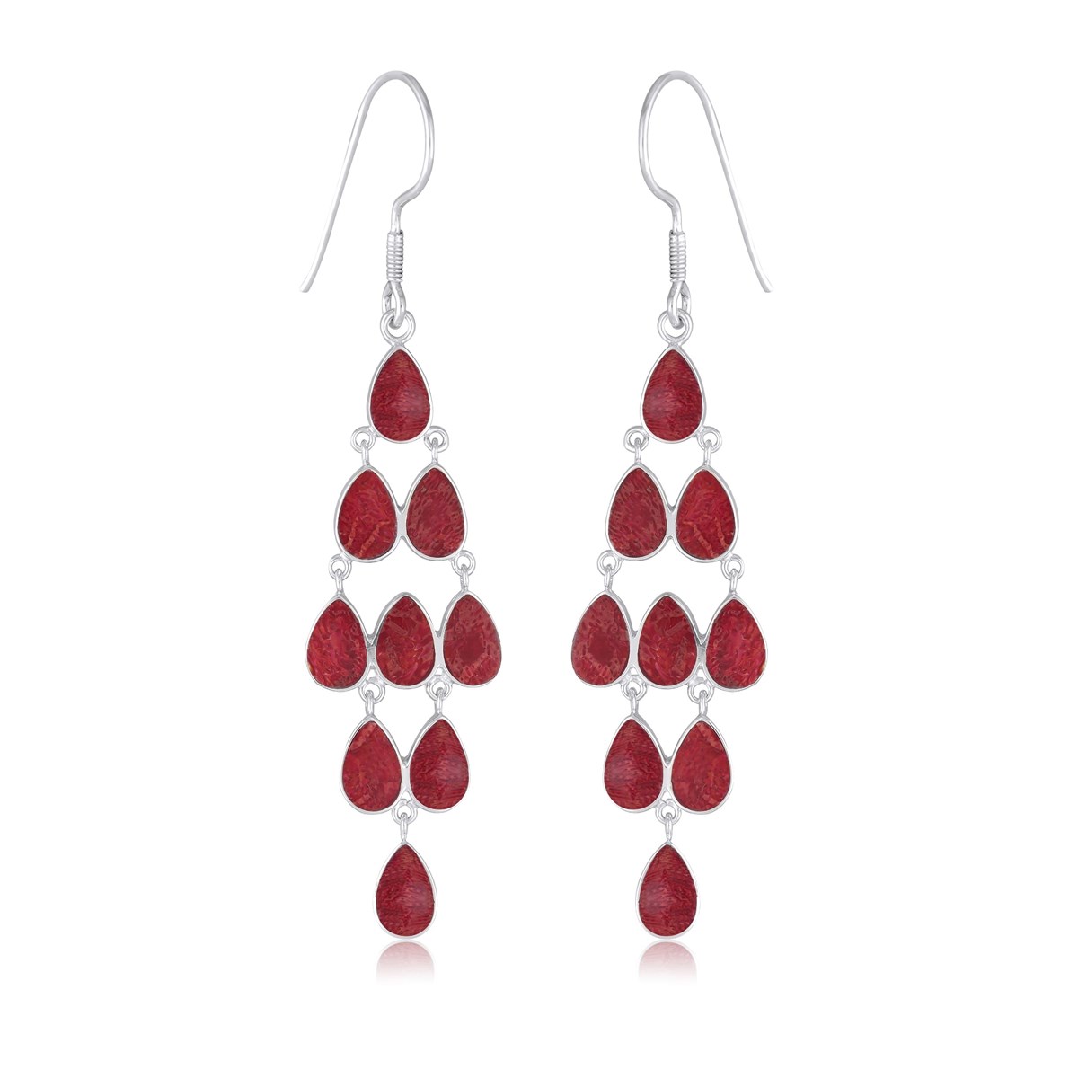 Boucles d'Oreilles Chandelier en Corail Rouge sur Argent 925 | Collection ADEN