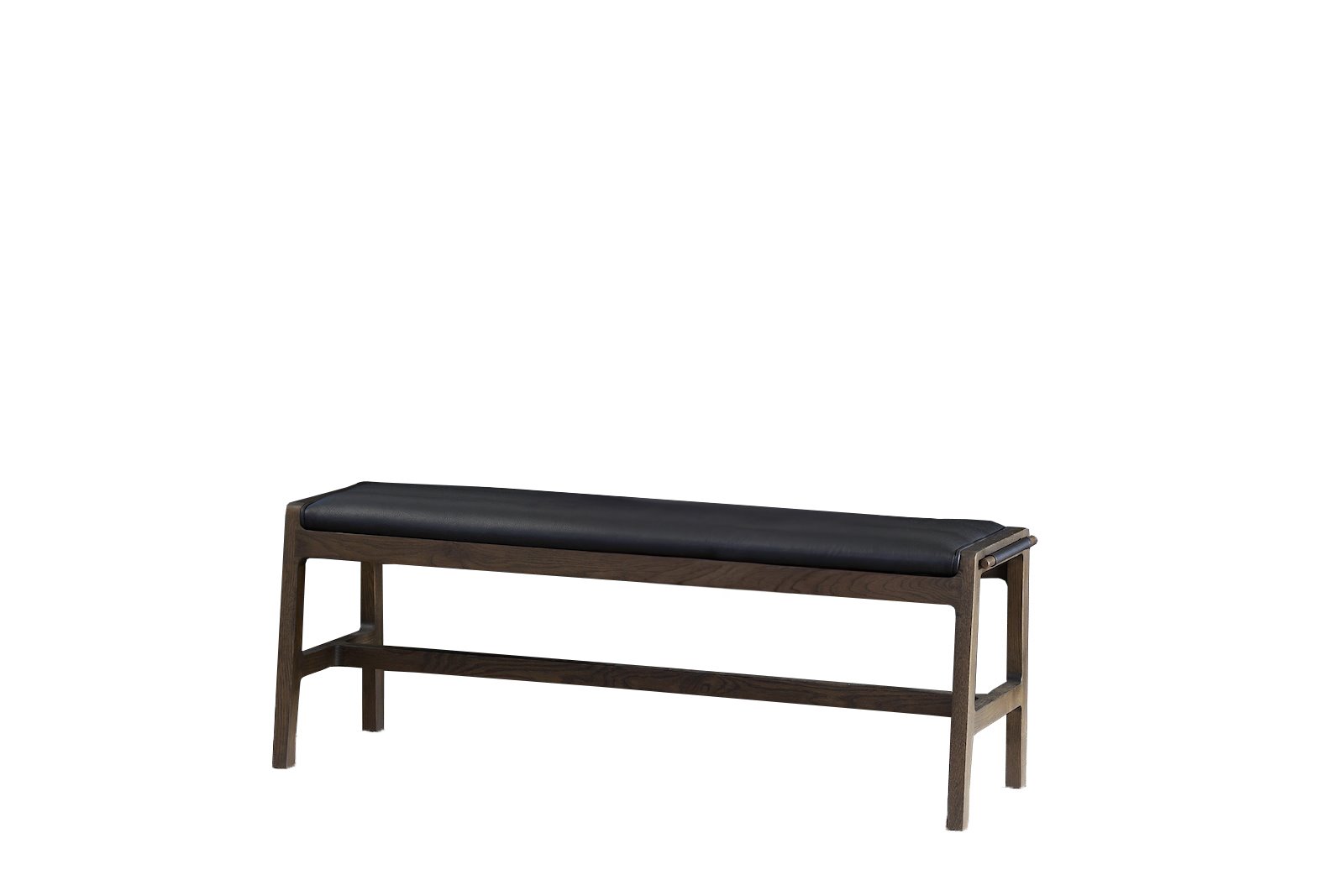 Aura benk 120 cm. Røkfarget oljet eik heltre med sort PU pute