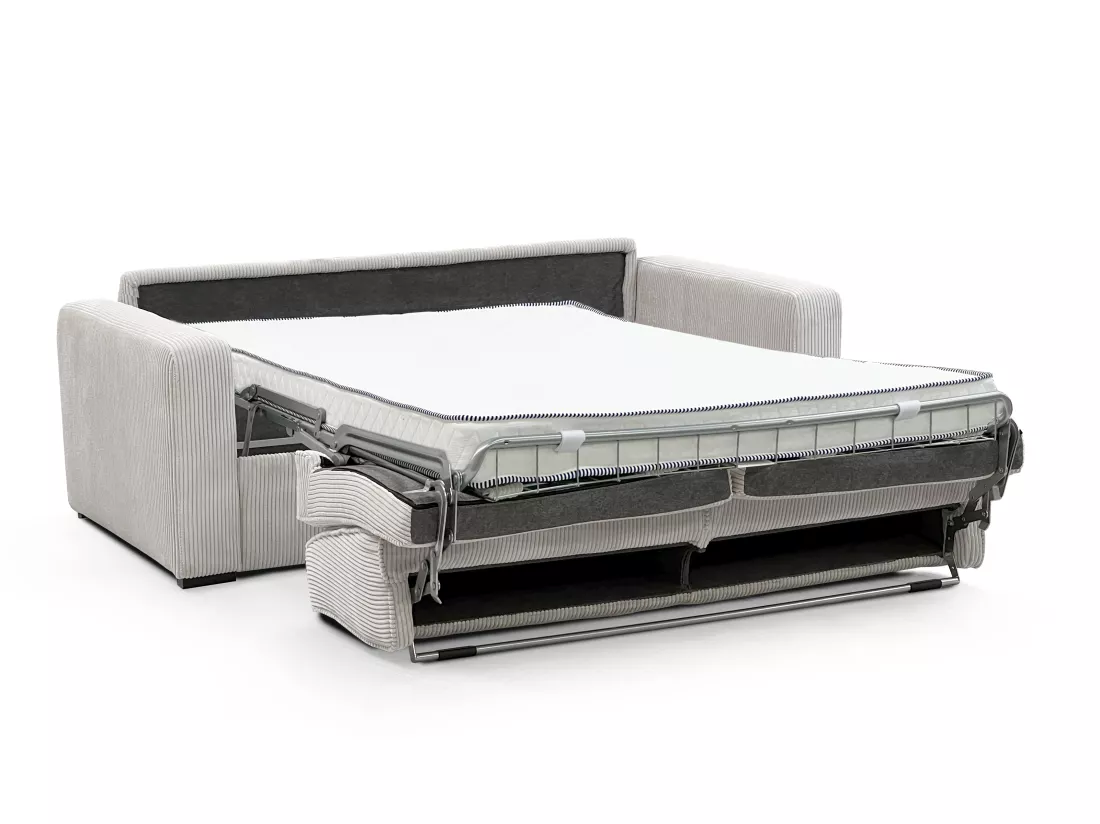 Canapé 4 places convertible express en velours côtelé beige - Couchage 160 cm - Matelas 13 cm - MONDOVI