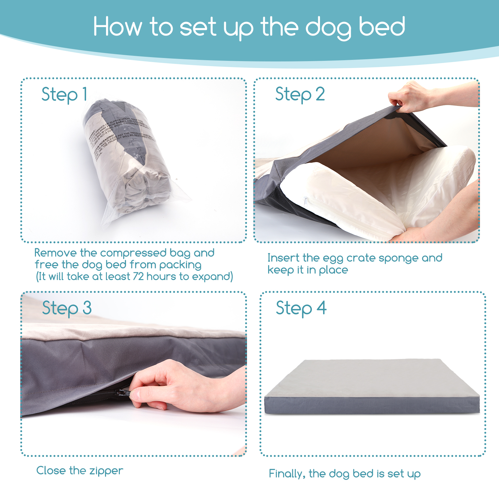 Cama ortopédica grande para cães, tapete lavável para cães, colchão para cães com capa removível, enchimento espesso, formato de ovo.