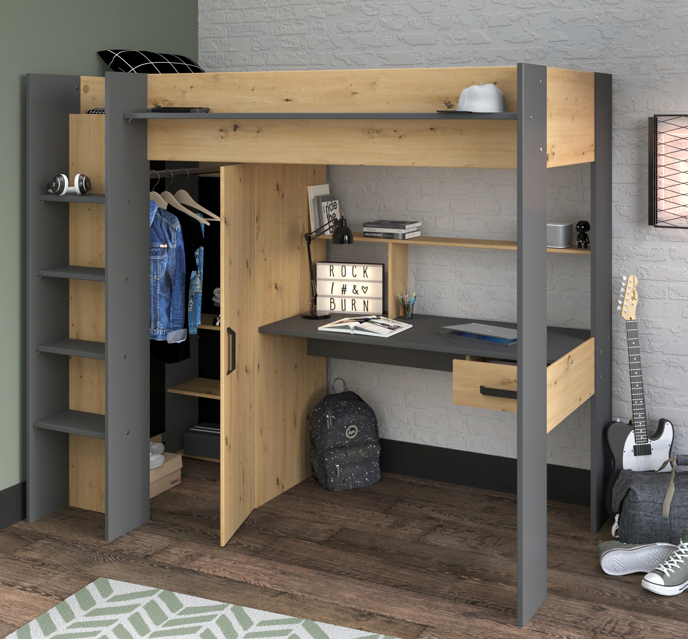 Parisot Hochbett Heavy Eiche Artisan