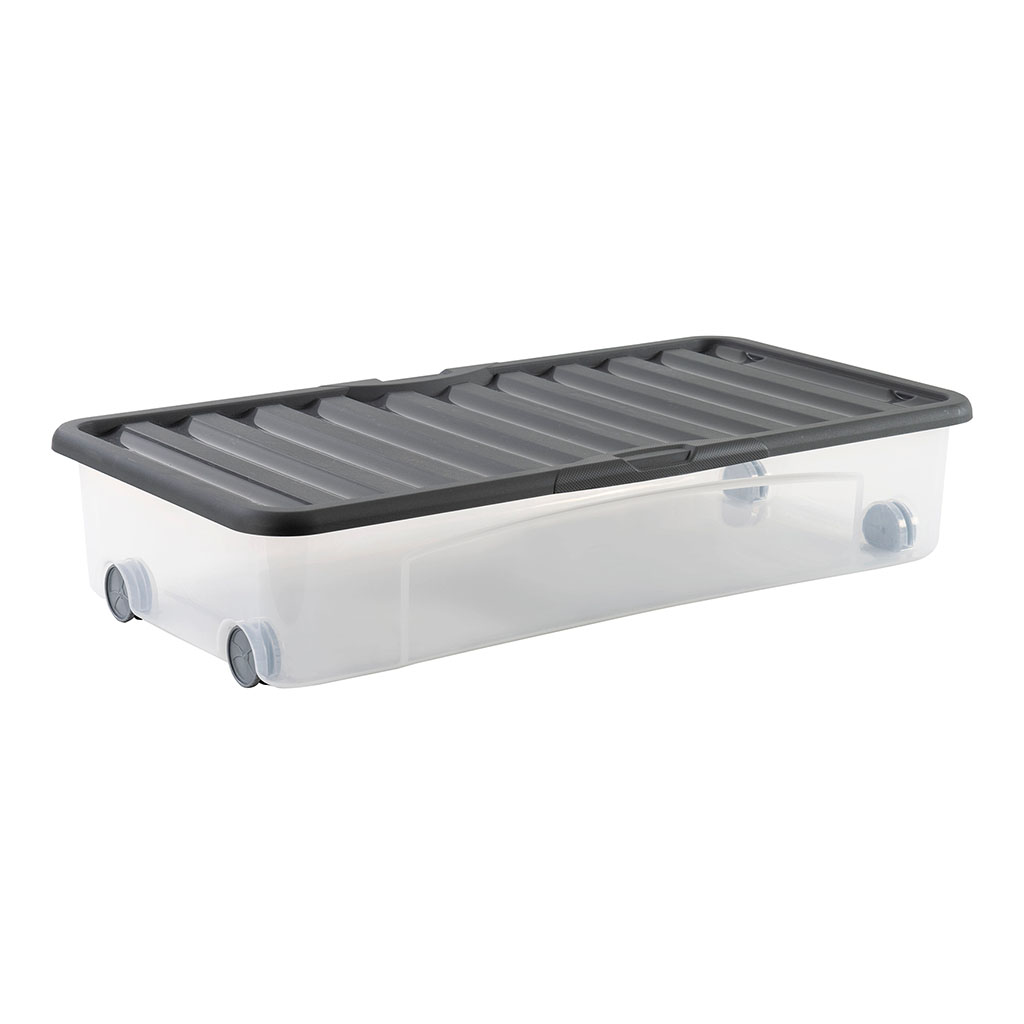 Rangement dessous de lit avec roues couvercle gris 35L