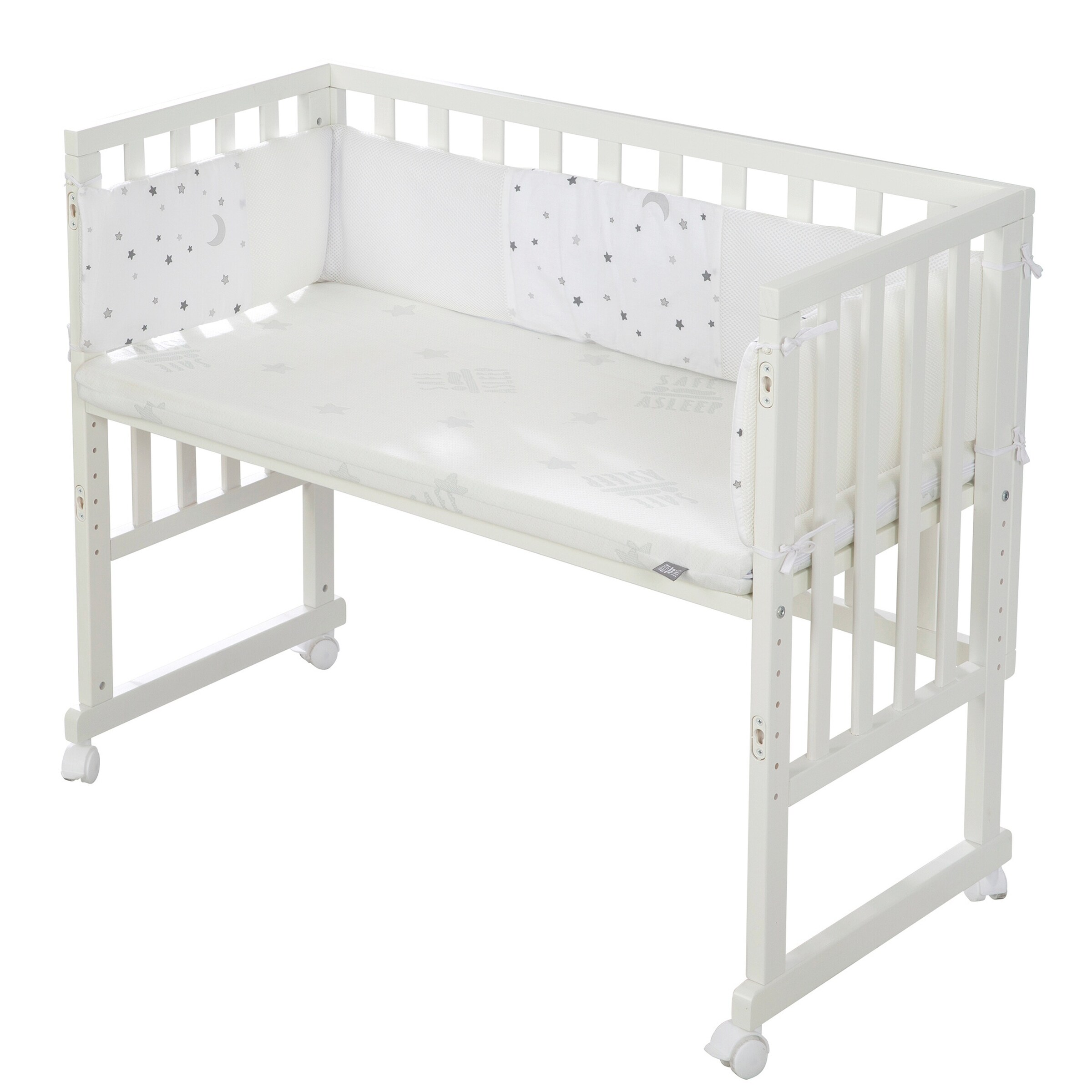 roba Stuben- & Beistellbett 3in1 mit Barriere  Sternenzauber grau safe asleep®