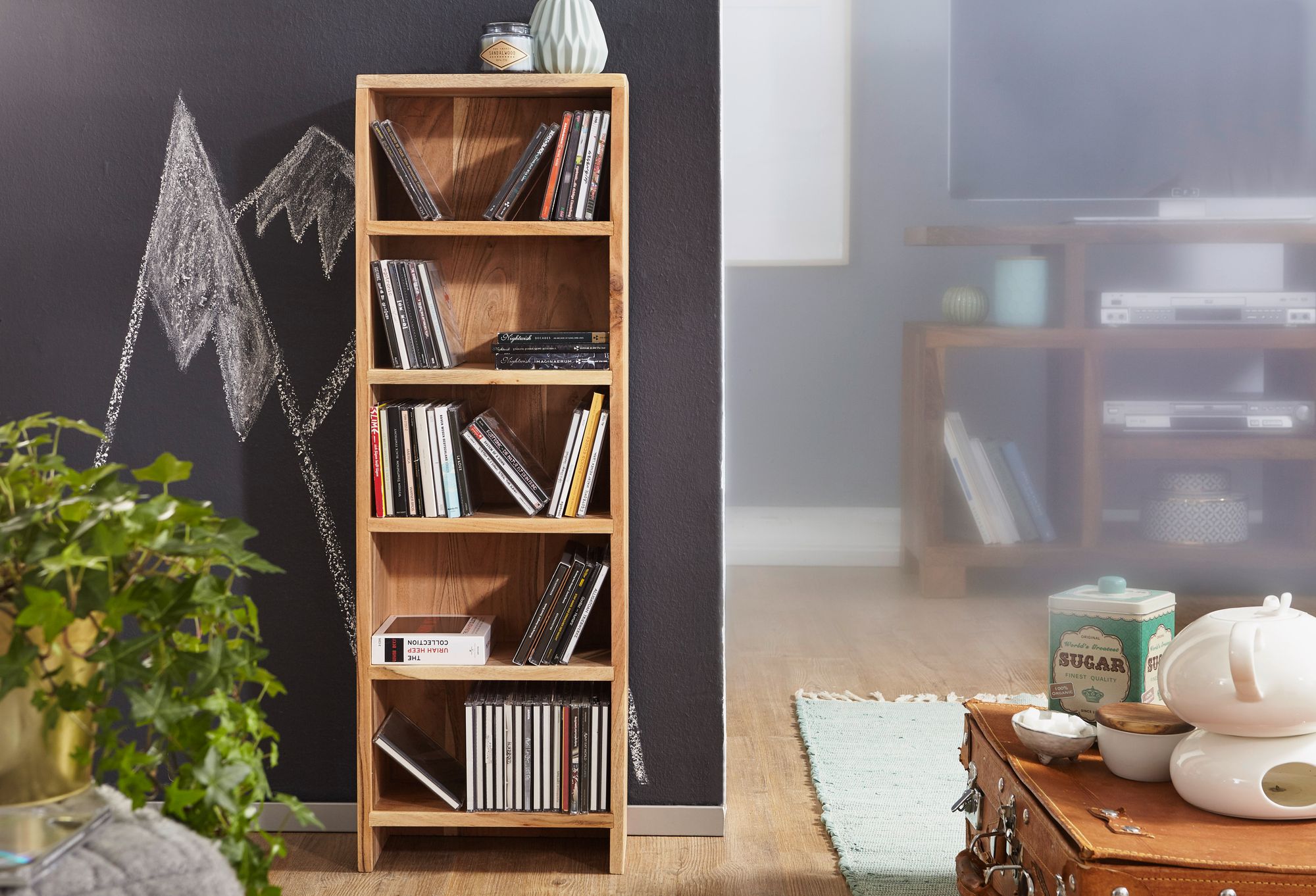 KADIMA DESIGN CD-Regal NAKO: Massivholz, 90 cm Höhe, für 100 CDs, Sheesham/Akazie, pflegeleicht