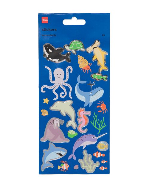 2 feuilles d’autocollants animaux marins 19x10