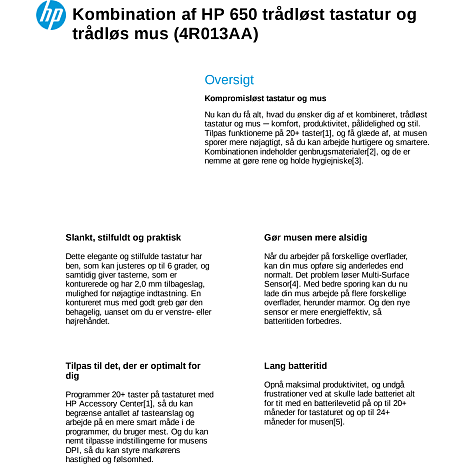 HP 650 trådløs mus og keyboard