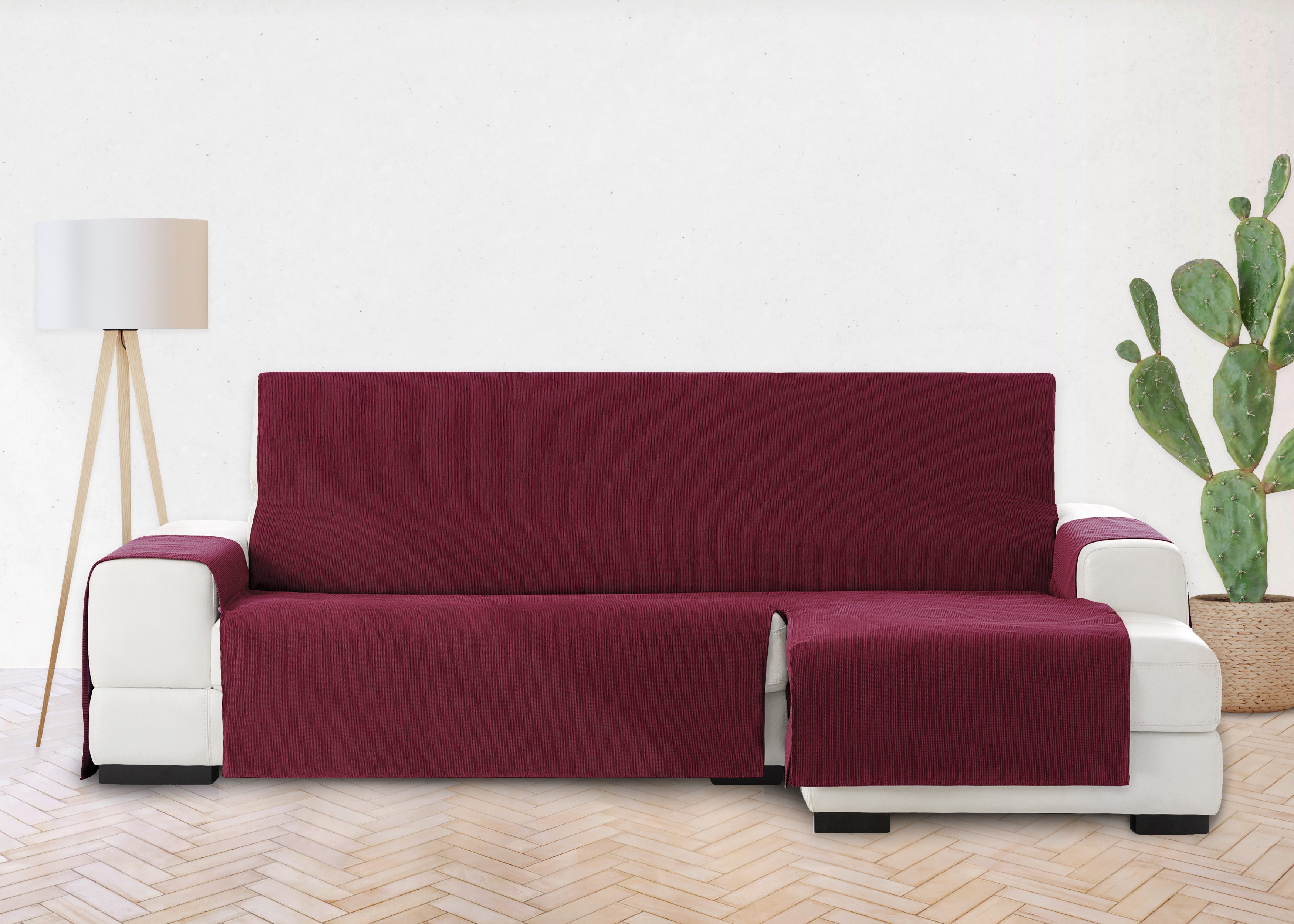 Capa protetora Vipalia para chaise longue, capa lisa de chenille para sofá, design elegante, vermelha, chaise longue para cães com lado direito.