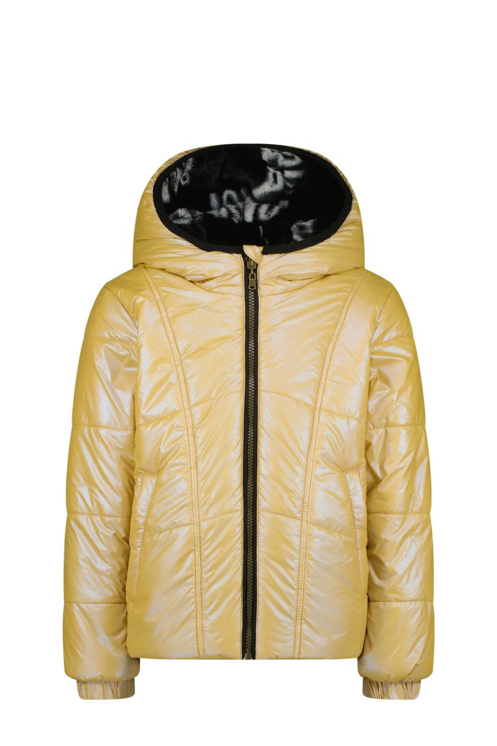 Vingino reversible gewatteerde imitatiebont winterjas Tabra goud/zwart/wit